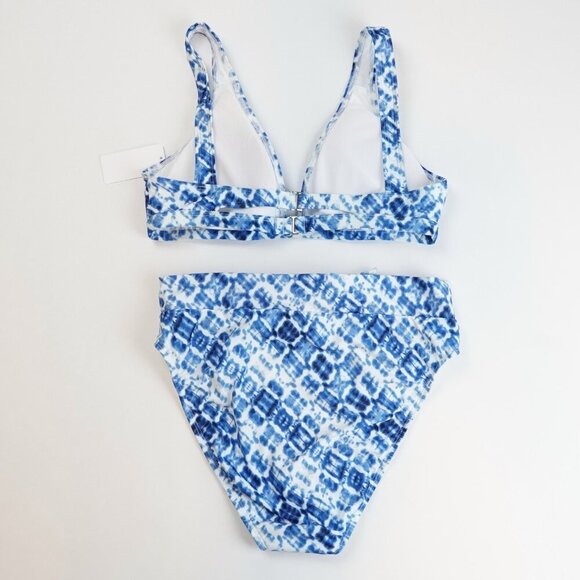 Splendid Bikini High Waist Tie Front Hidden Shores Blue Tie Dye - Size Large - Picture 2 of 4
